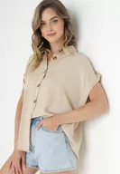 Koszule damskie - Beżowa Koszula z Krótkim Rękawem Talias - miniaturka - grafika 1