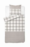 Pościel - Pościel satynowa 140x200 Beżowa kratka z paskami – rustykalna elegancja, 100% bawełna Home Satin - miniaturka - grafika 1