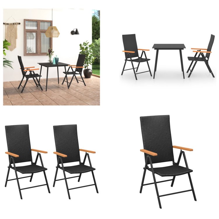 vidaXL 3-częściowy ogrodowy zestaw jadalniany czarno-brązowy - ogrodowy zestaw jadalniany - ogrodowy zestaw jadalniany - ogrodowy zestaw wypoczynkowy - ogrodowe zestawy wypoczynkowe