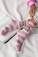 Skarpetki dla dzieci - Skarpetki dziecięce w różowe paski z uroczym misiem Teddy Bear Milena - miniaturka - grafika 1