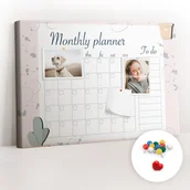 Tablice i flipcharty - Szkolna Tablica korkowa 60x40 cm, Kolorowe Pinezki, wzór Planer miesiąca - miniaturka - grafika 1