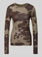 Bluzki damskie - Bluzka z długim rękawem i prążkowanym, okrągłym dekoltem - miniaturka - grafika 1