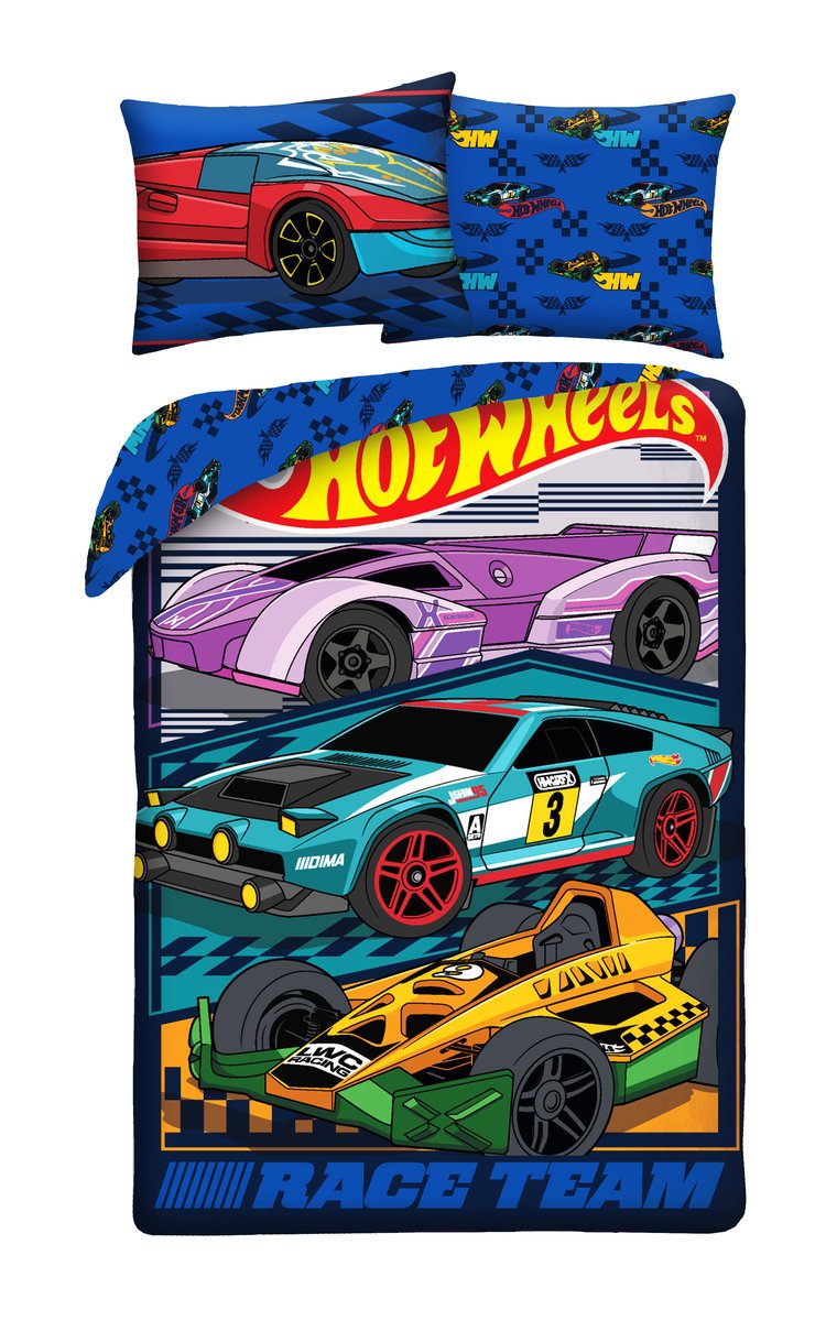 Pościel dziecięca Hot Wheels 140 x 200 cm Halantex Mikrofibra Autka Samochody