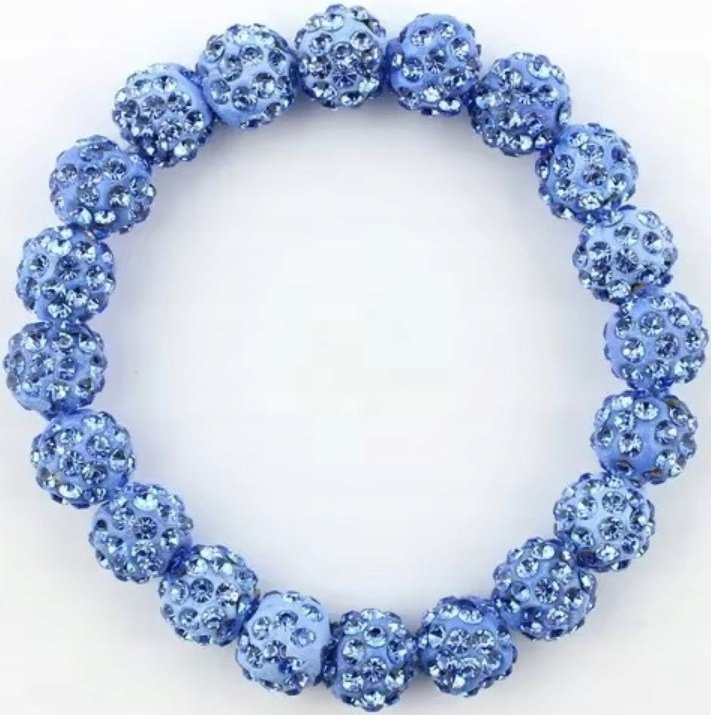 Niebieska Bransoletka z Koralików Shamballa Elastyczna Ręcznie Robiona