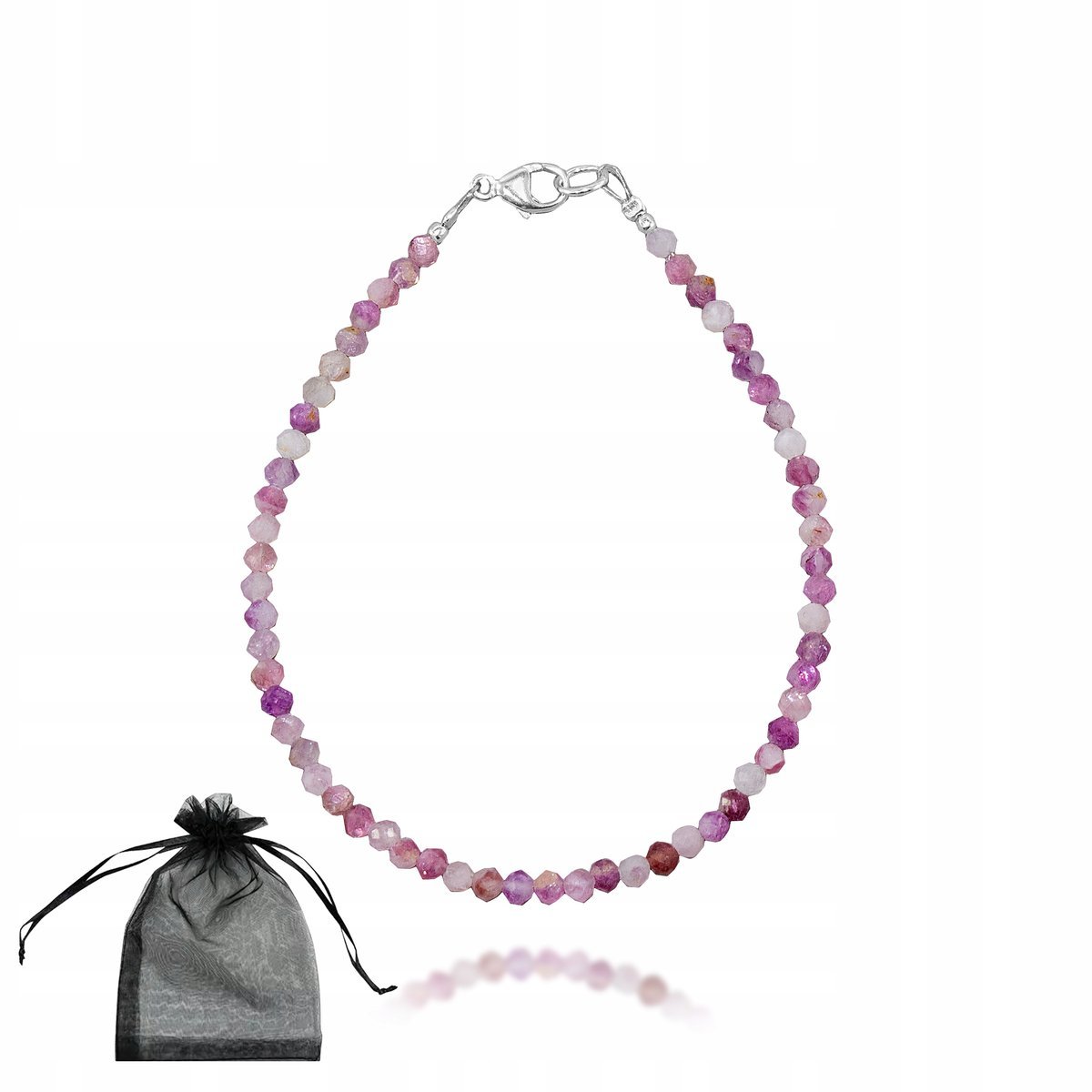 Bransoletka Naturalny LEPIDOLIT Fasetowany 2,7mm Srebrne Zapięcie dł 18cm