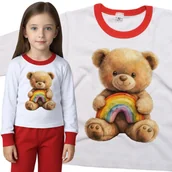 Piżamy dla dziewczynek - Piżama dziecięca Brązowy Wesoły Miś Z Tęczą Na Kolanach Dzień Misia 98/104 - VoloDonum - miniaturka - grafika 1