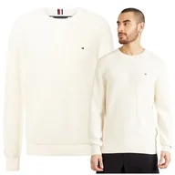 Swetry męskie - TOMMY HILFIGER Sweter Męski Beżowy Bawełna Okrągły Dekolt Klasyczny r. XL - miniaturka - grafika 1
