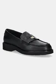 Mokasyny damskie - Tommy Hilfiger mokasyny skórzane CREST SQUARISH TOE PENNY LOAFER damskie kolor czarny na płaskim obcasie FW0FW08633 - miniaturka - grafika 1