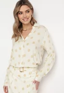 Koszule damskie - Jasnobeżowa Bawełniana Koszula w Duże Kropki Umfia - miniaturka - grafika 1