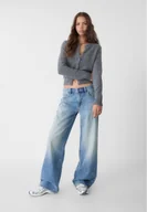 Spodnie damskie - Stradivarius Jeansy baggy z niskim stanem CZARNY CIEMNY DENIMOWY 42 - miniaturka - grafika 1