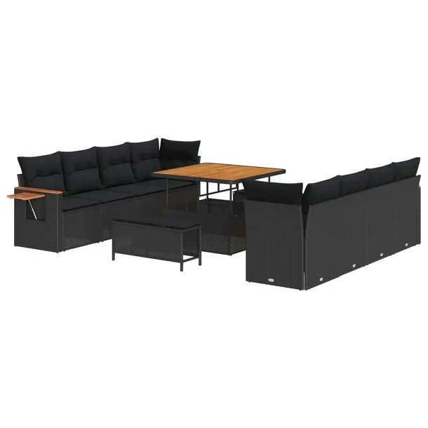 Zestaw Sofy Ogrodowej, Modularny, Czarny, Naturalny Rattan, Matowe Wykończ