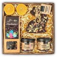 Zestawy upominkowe - Kosz prezentowy z słodyczami i herbatą na wielkanoc - miniaturka - grafika 1