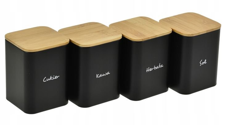 Komplet 4 pojemników kawa herbata cukier sól 13.5x9.5cm KRISBERG