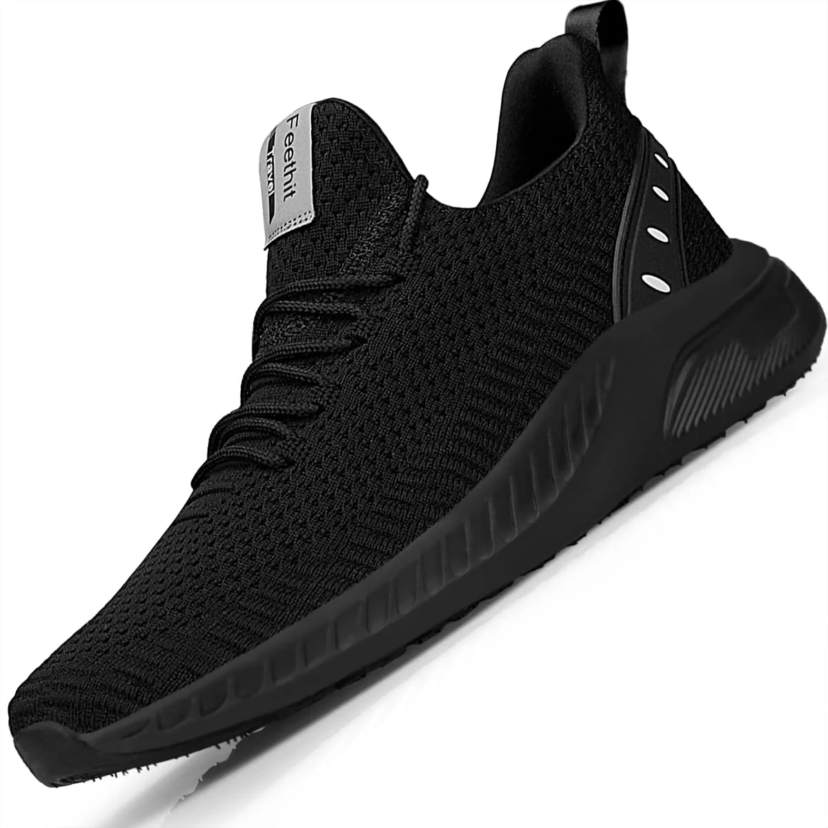 Feethit Męskie buty sportowe do biegania, antypoślizgowe podeszwy gumowe, lekkie i oddychające, do chodzenia, biegania, czarny - czarny - 43 EU