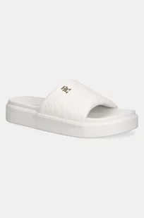 Tommy Hilfiger klapki PLATFORM MONOGRAM POOLSLIDE damskie kolor biały na platformie FW0FW08526 - Klapki i japonki damskie - miniaturka - grafika 1