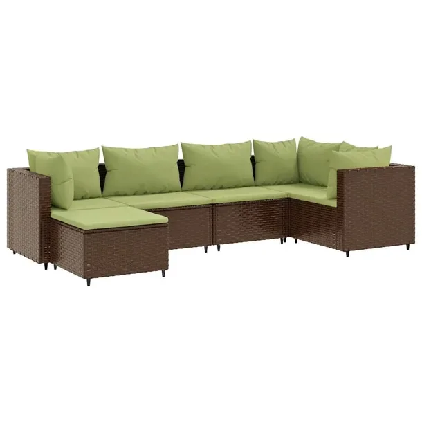 Zestaw wypoczynkowy rattan PE, brązowy, 63x63x57,5 cm, zielone poduszki
