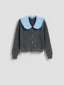 Swetry damskie - Reserved - Kardigan z kołnierzykiem - szary - miniaturka - grafika 1