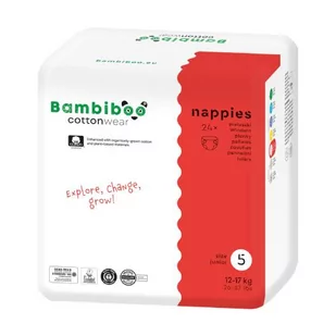 Bambiboo Cottonwear Jednorazowe pieluszki z bawełną organiczną, rozmiar 5 Junior (12-17kg), 24 szt. - Pieluchy - miniaturka - grafika 1