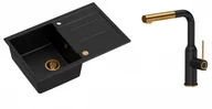 Zlewozmywaki z baterią - Quadron Unique Zlewozmywak granitowy jednokomorowy 78*50*22 cm z ociekaczem MORGAN 111 PURE CARBON z syfonem Push-2-Open w kolorze miedzianym z baterią ANGELINA Q LINE PURE CARBON z wyciąganą wylewką kolor czarny mat/wykończenie miedź - - miniaturka - grafika 1