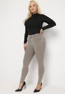 Spodnie damskie - Beżowe Spodnie Skinny z Wysokim Stanem Naravatte - miniaturka - grafika 1