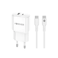 Ładowarki do telefonów - Forever ładowarka sieciowa PD QC TC-01-20AC 1x USB-C 1x USB 20W biała + kabel USB-C - USB-C 20W - miniaturka - grafika 1