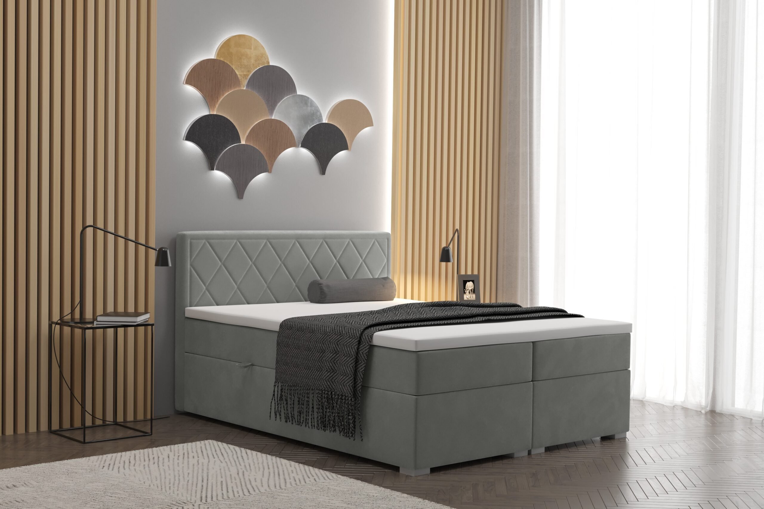 Łóżko kontynentalne SEVILLA z funkcją przechowywania, tkanina Rivieria, wiele kolorów Miętowy 120x200 cm