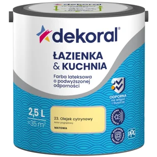 Farba lateksowa o podwyższonej odporności ŁAZIENKA KUCHNIA Olejek cytrynowy 2,5 l Dekoral - Farby wewnętrzne - miniaturka - grafika 1