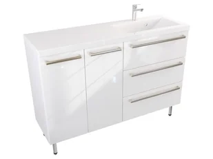 Szafka Stojąca Z Umywalką ATH 120 cm DS Prawa - Biały Wysoki Połysk - Uchwyty Stal Szczotkowana - Szafki łazienkowe - miniaturka - grafika 1