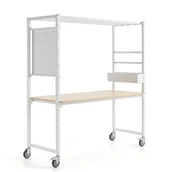 Meble do szkół i przedszkoli - Mobilny stół wielofunkcyjny TEAMWORK, pojemnik na akcesoria, panel narzędziowy, biały/brzoza - miniaturka - grafika 1