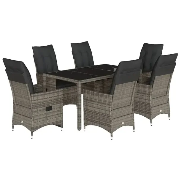 Zestaw mebli ogrodowych szary rattan PE, stół 150 x 90 x 75 cm, fotele 56