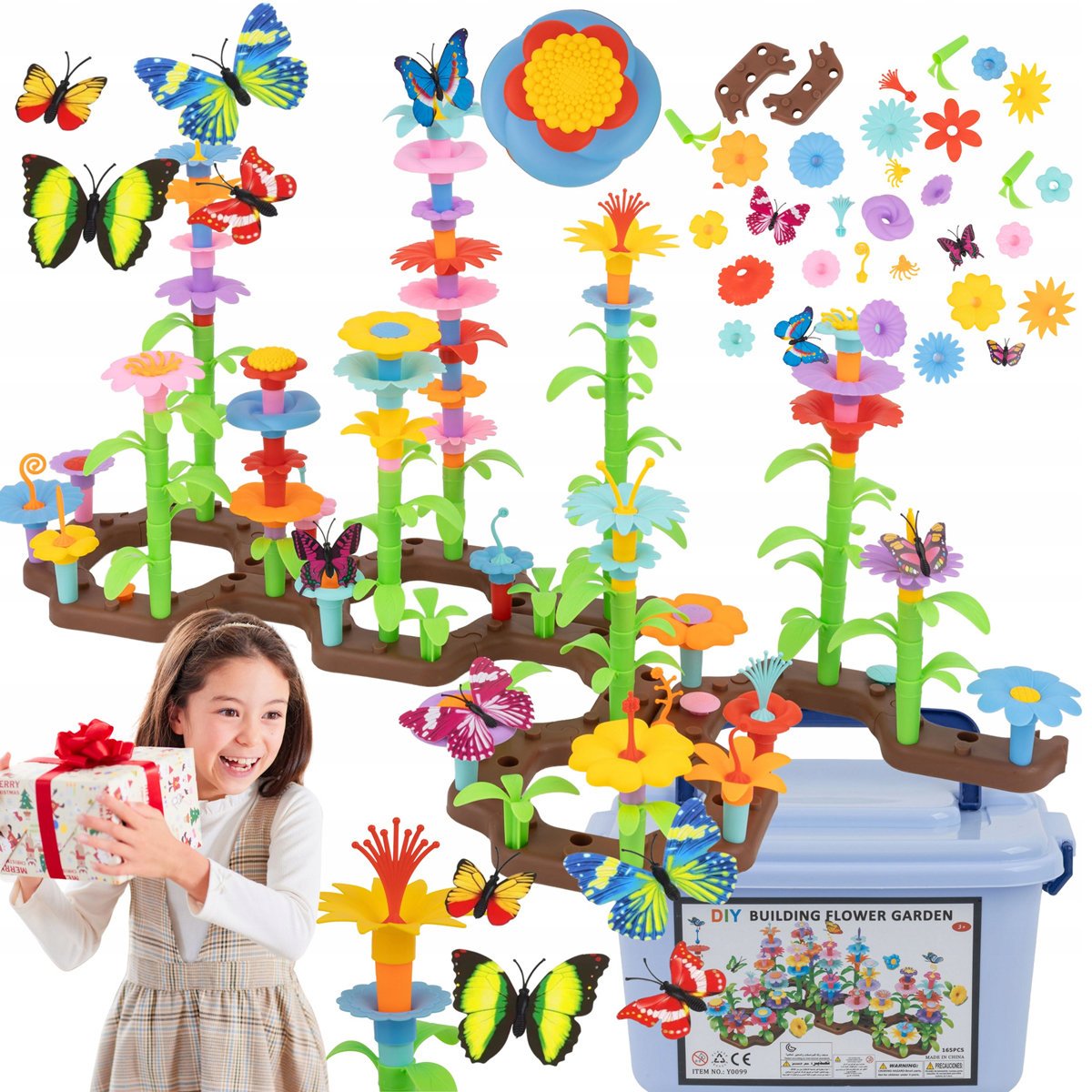 Klocki konstrukcyjne kwiaty ogród łąka kuferek 165 elementów Y0099