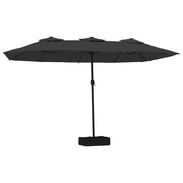 Podwójny Parasol Ogrodowy z LED, Czarno-Ciemnoszary, 449x265x245 cm