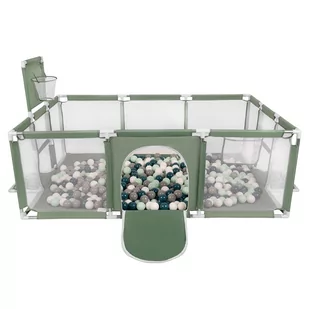 Selonis Boisko BO-100X z piłeczkami 6cm zielony: ciemny turkus-szary-biały-mięta 180x122x62/200piłek Zabawka kojec - Łóżeczka i kojce - miniaturka - grafika 1