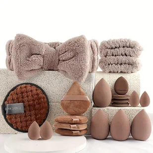 TEMU Zestaw pędzli do makijażu w kolorze kawy 20/26/30/56 szt., Duży pojemnik, Profesjonalne pędzle do makijażu + Wielkościowa gąbka do makijażu + - Pędzle do makijażu - miniaturka - grafika 1