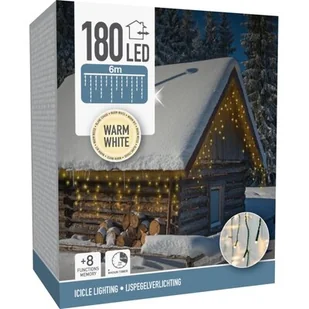 LAMPKI CHOINKOWE KURTYNA ŚWIETLNA ZEW 180 LED STEROWNIK TIMER CIEPŁY BIAŁY KABEL ZIELONY - Oświetlenie świąteczne - miniaturka - grafika 1