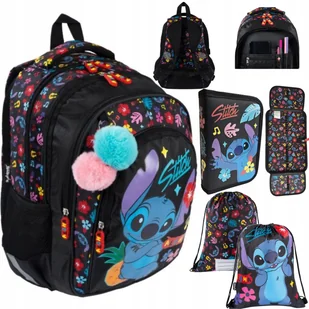 Plecak szkolny 4-kom Piórnik+ Worek Stitch Black Aloha dziewczynki BPL58 - Plecaki worki - miniaturka - grafika 1