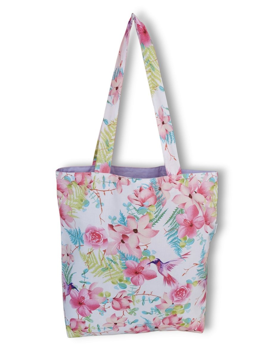 Torba shopperka torba shopper zakupowa kolibry i kwiaty