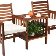 Meble ogrodowe - Ławka ogrodowa ze stołem, 2-osobowa, drewniana ławka z poduszką do siedzenia i otworem na parasol, obciążenie do 350 kg, ławka tarasowa, na balkon - miniaturka - grafika 1