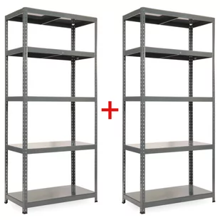 Regał półkowy 1+1 GRATIS, 1800x900x400 mmmm, 5 półek, nośność półki 175 kg, RAL 7031 - Szafy i regały magazynowe - miniaturka - grafika 1