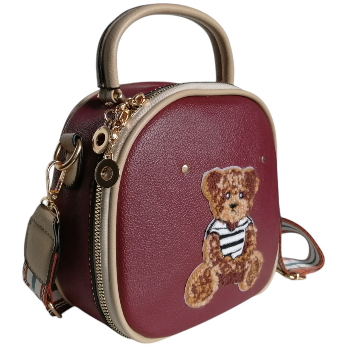 Mała Torebka Damska Na Ramię, Czerwony Kuferek Damski, Listonoszka Z Misiem