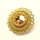 Broszki - Golden Shadow, broszka z kryształem Swarovskiego, haft koralikowy - miniaturka - grafika 1