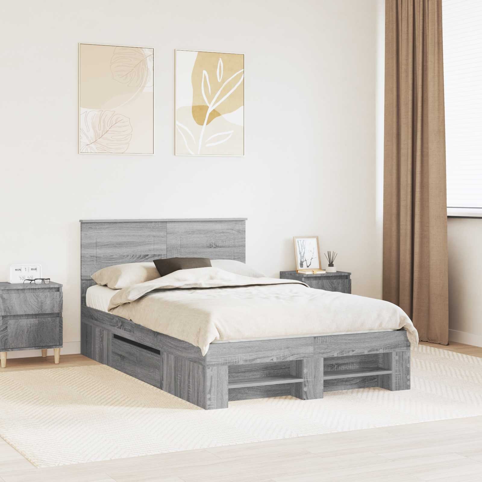vidaXL Ramka łóżka Szary Sonoma Materiał z włókien drzewnych 137 x 203 cm