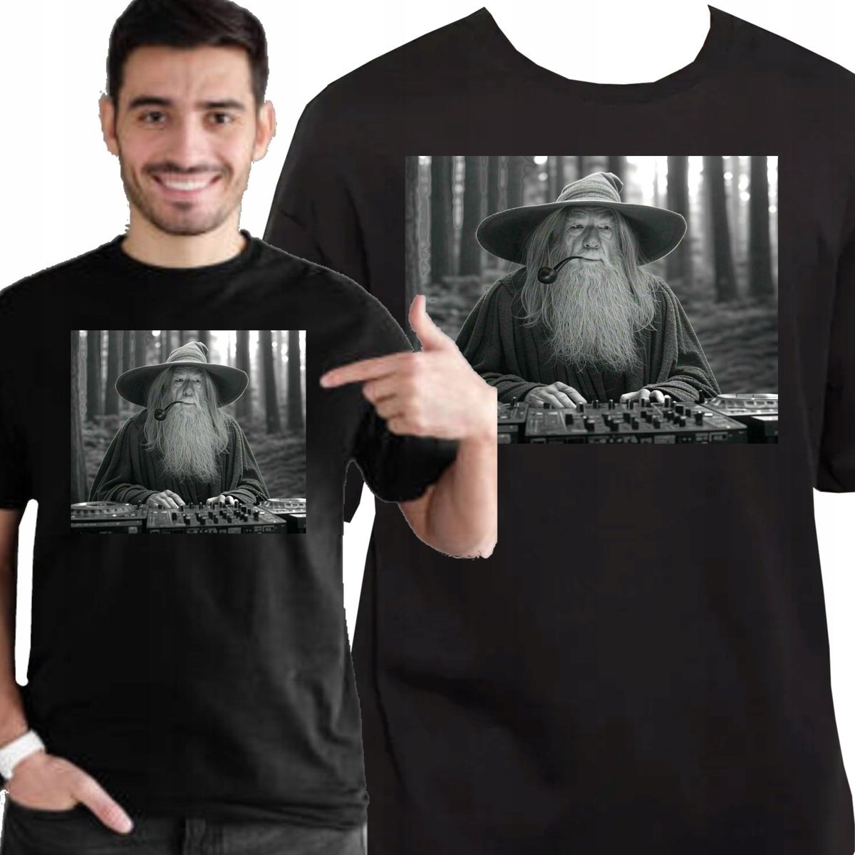 ŚMIESZNA KOSZULKA DLA DJ-a DJ GANDALF WŁADCA PIERŚCIENI S 3444 CZARNA