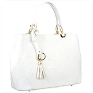 Torebki damskie - Skórzana torebka shopper biała tłoczone kwiaty - miniaturka - grafika 1