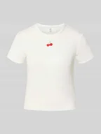 Koszulki i topy damskie - T-shirt o kroju regular fit z prążkowaniem model ‘DANIELLA’ - miniaturka - grafika 1