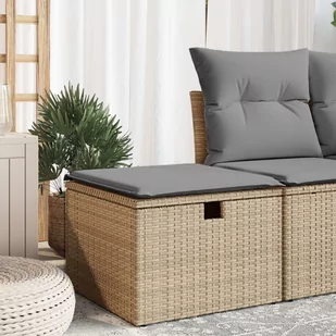 vidaXL Stołek ogrodowy z poduszką, beżowy, 55x55x37 cm, polirattan - Sofy ogrodowe - miniaturka - grafika 1