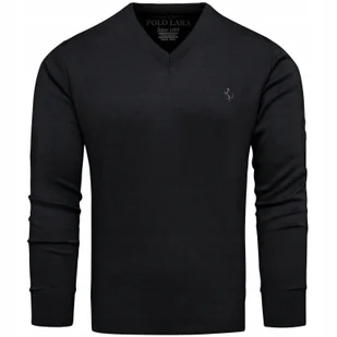Sweter męski kołnierzyk v-neck w serek bawełniany czarny L - Swetry męskie - miniaturka - grafika 1