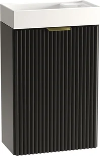 WENA Szafka łazienkowa z umywalką 40 cm, ryflowane fronty, metalowe uchwyty w kolorze złotym (kolor: czarny) - Szafki łazienkowe - miniaturka - grafika 1