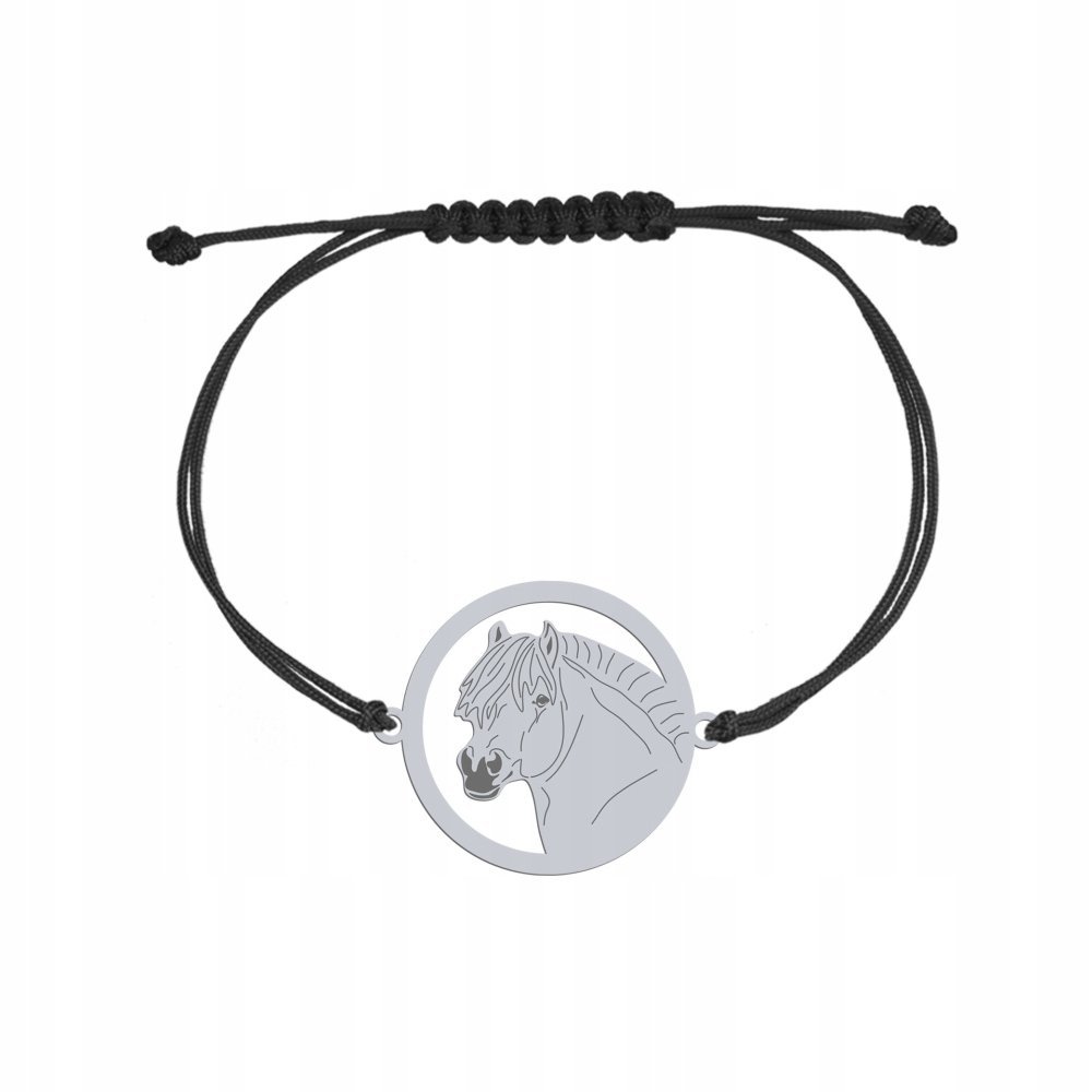 Bransoletka Srebrna Koń Fiordzki 925 sznurek Prezent Kobieta GRAWER GRATIS