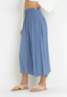 Spodnie damskie - Niebieskie Bawełniane Spodnie z Bardzo Szerokimi Nogawkami Fenala - miniaturka - grafika 1